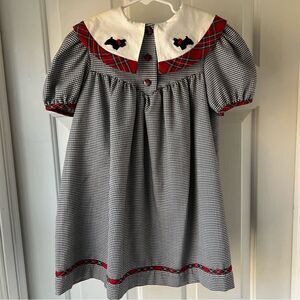 Vintage CARROUSEL black and white herringbone Scottie Christmas dress girls